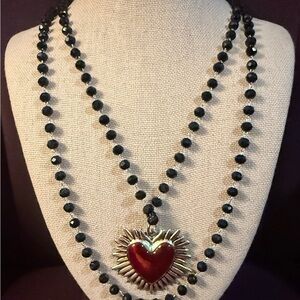 Elegant Black and Red Heart Pendant Necklace
